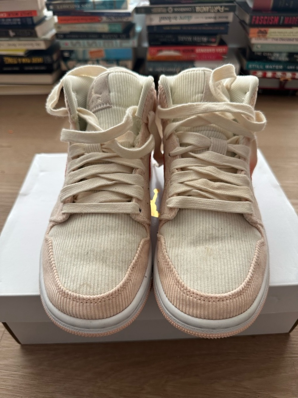 Jordan WMNS Air Jordan 1 Mid SE in Sail and Orange Quartz